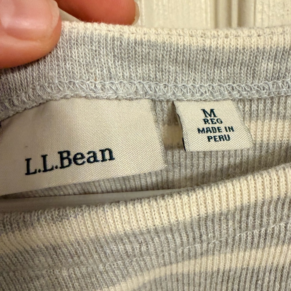 L.L. Bean Women’s Medium Striped Ribbed Knit Top Boat Neck 3/4 Sleeve Classic - Picture 3 of 5